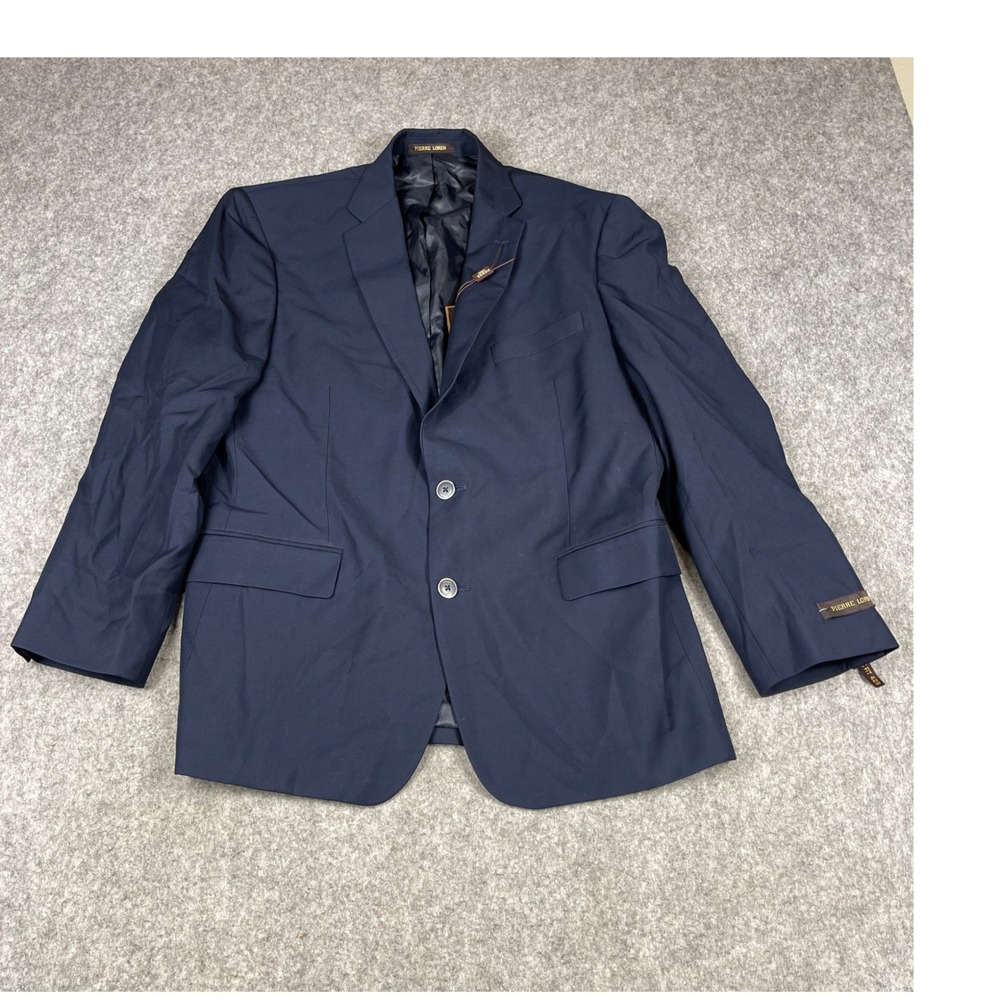 Pierre Loren Mens Navy Blue Two Button Blazer Notch Lapel Sport Coat Jacket NEW